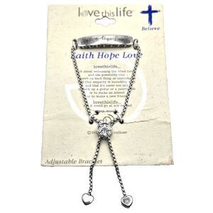 New Love This Life Silver Tone Bar Faith Hope Love Christian‎ Bracelet Stainless